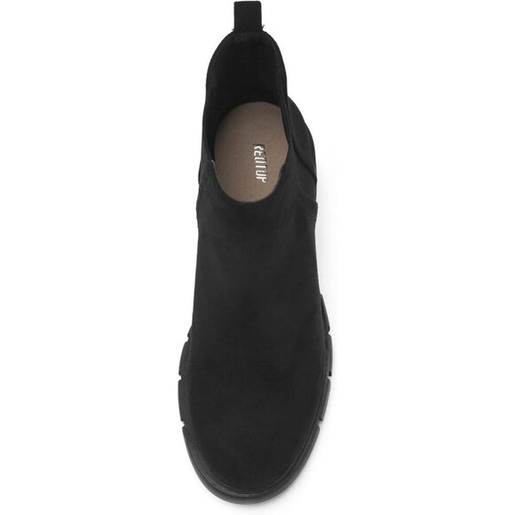 Women\'s Black Suede Chelsea Boot Elastic Chunky Heel Platform Lug Sole Ankle